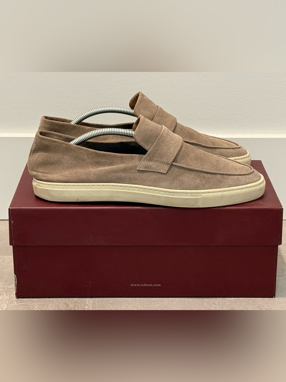 Men's To Boot New York Calabria Suede Slip-On Loafers in Taupe/Antelope 10